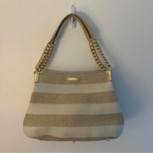 Eric Javits woven shoulder bag - tan white and gold